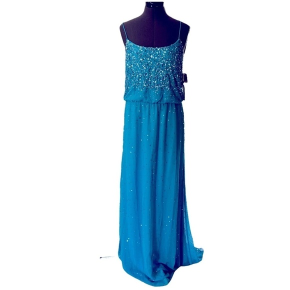 Aidan Mattox Aqua Beaded and Sequin Dress in size 12 - Picture 1 of 8